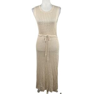 "B" Cream Boho Knit Summer Spring Vacation Swimsuit Cover Up Maxi Dress Size XL